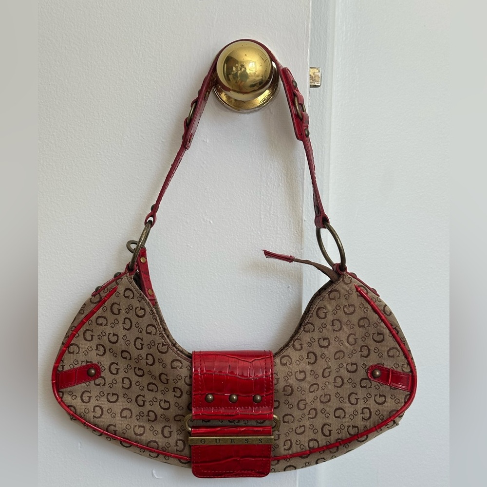 Vintage guess Brown and Red Monogram Shoulder Bag